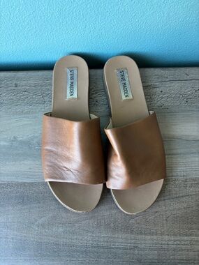 Steve Madden Brown Leather Slide Sandals